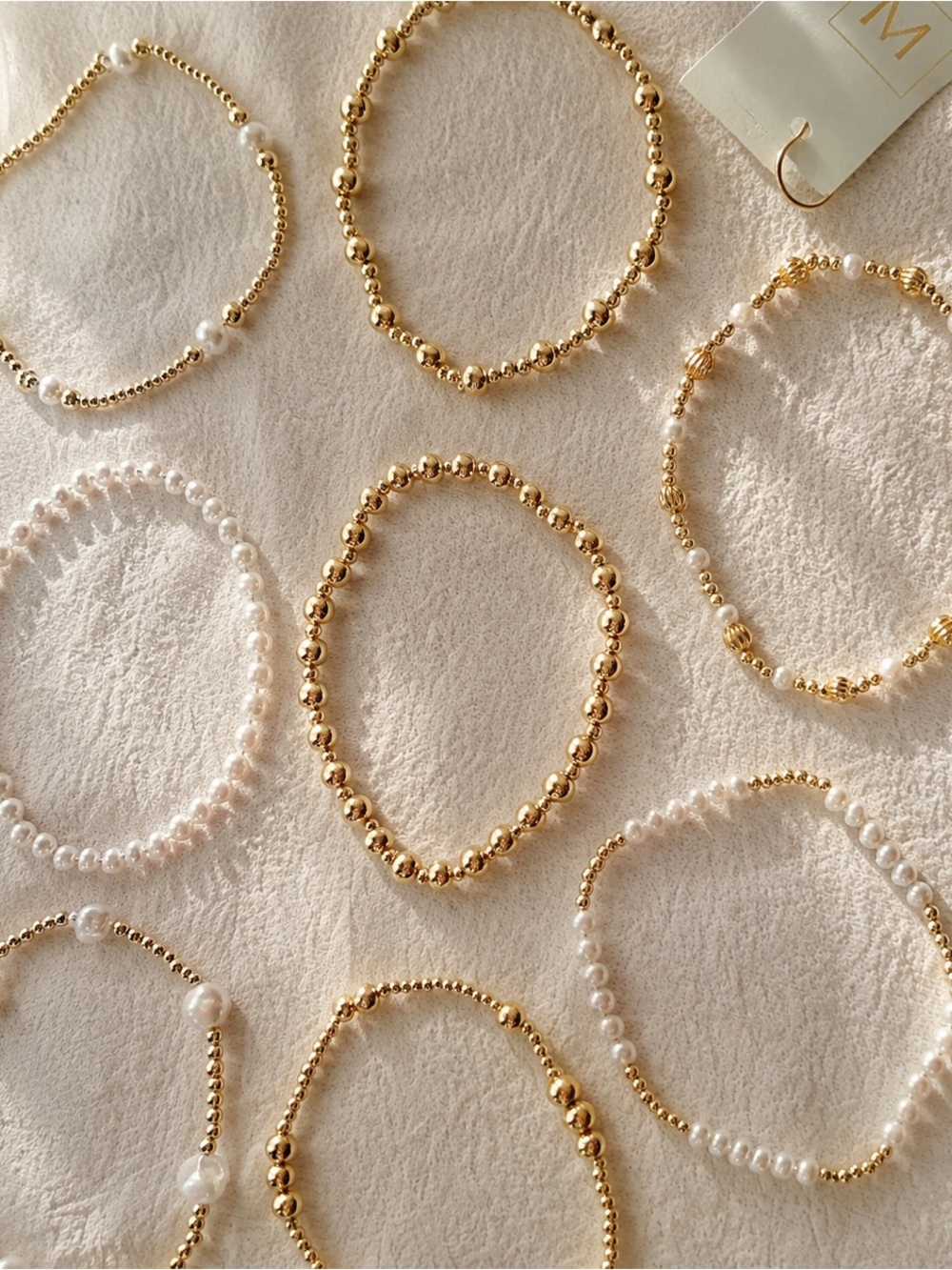 Gold and White Pearl Stretch Bracelet Set - Elegant Layering Bracelets